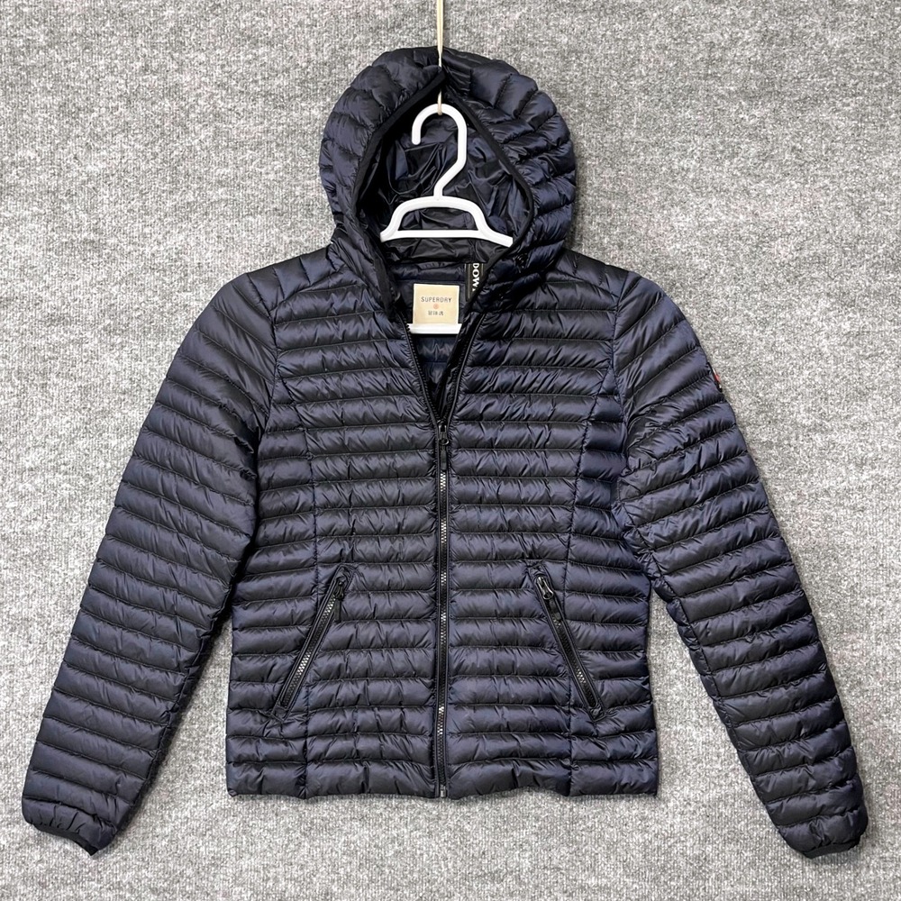 Superdry Womens Core Down Hooded Puffer Jacket Midnight Blue Slim Fit‎ Small